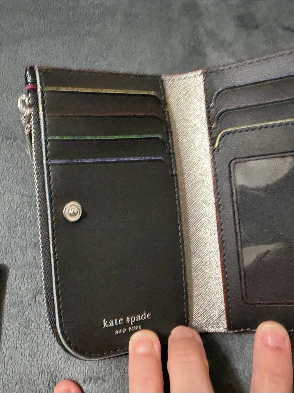kate spade Black Leather Zip Wallet and Card Holder with Pink Trim